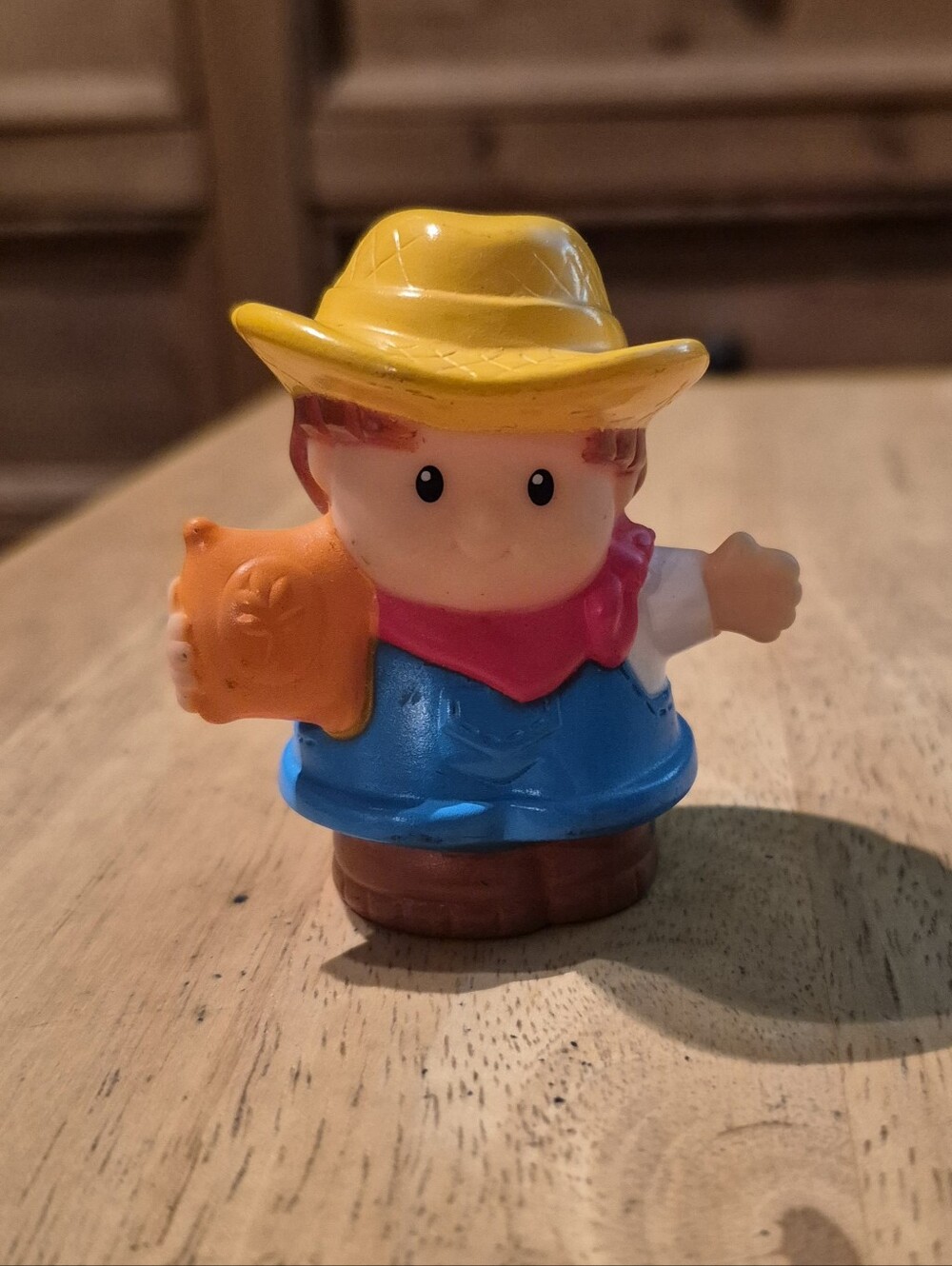 4/20$ Vintage Fisher-Price Little People Farmer Jed Figure Orange Bag